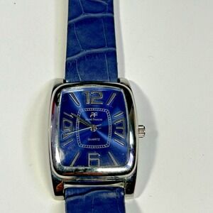 André François Blue Square Quartz Watch Silver Tone Case Blue Strap Tested